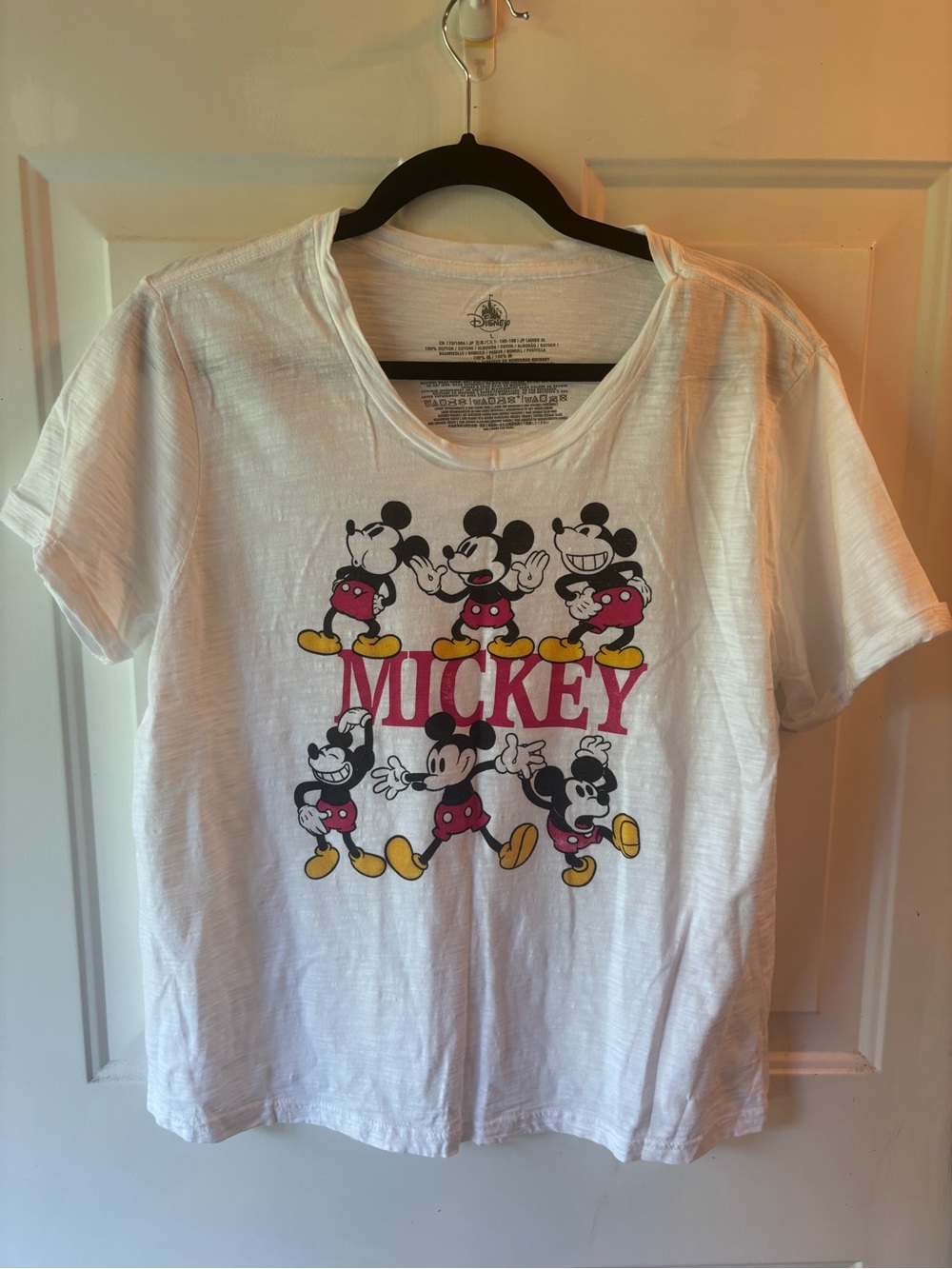 Disney White Mickey Graphic Short Sleeve Tee with Red and Yellow Accents